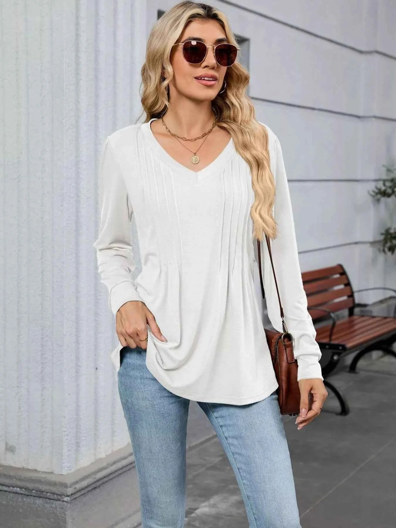 V-Neck Long Sleeve Relaxed Fit T-Shirt
