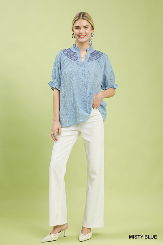 Textured Henley Blouse with Ruffle Cuffs d20c9ddd-ba29-4fbf-9459-2cc574de77e7-Max