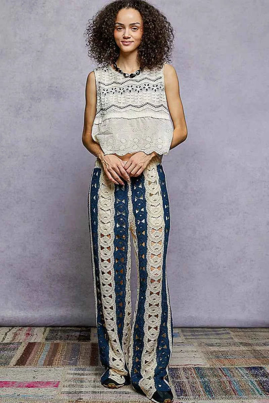 Openwork Wide Leg Pants with Stripe Detail d2157f2d-2f5f-4b68-bd7c-4511e2cac5d6-Max-Origin