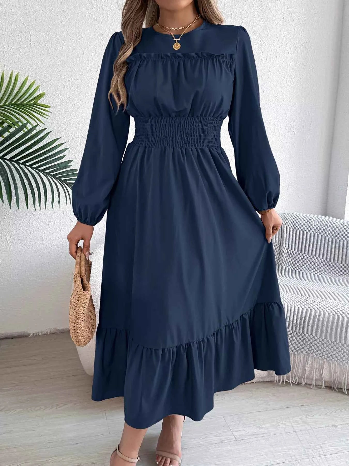 Round Neck Balloon Sleeve Tiered Dress d21ac4eee4a34275a9966283a9107f78-Max-Origin