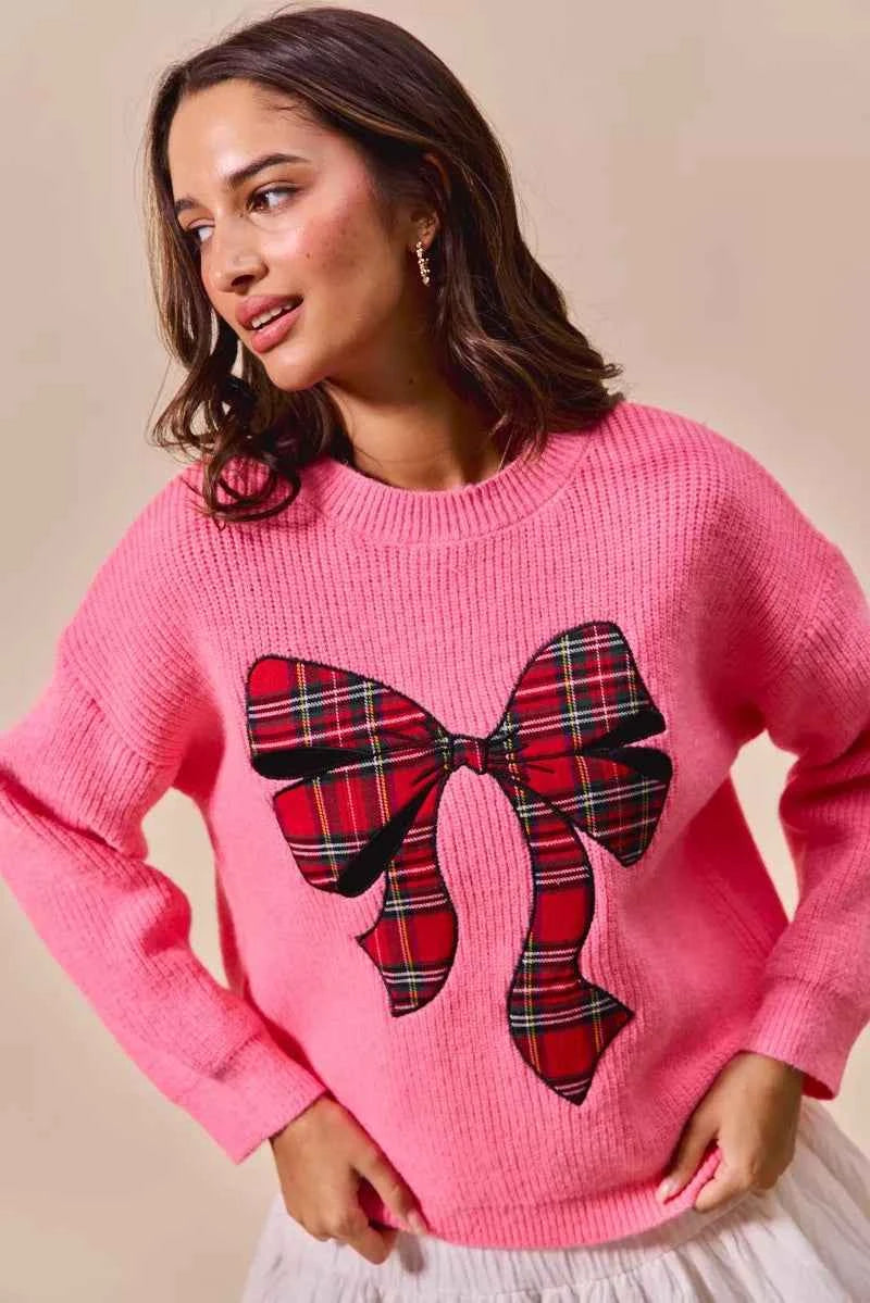 SO ME Checker Plaid Ribbon Christmas Holiday Sweater d21e60fedb3c4980901ae7eeb4e30851-Max-Origin
