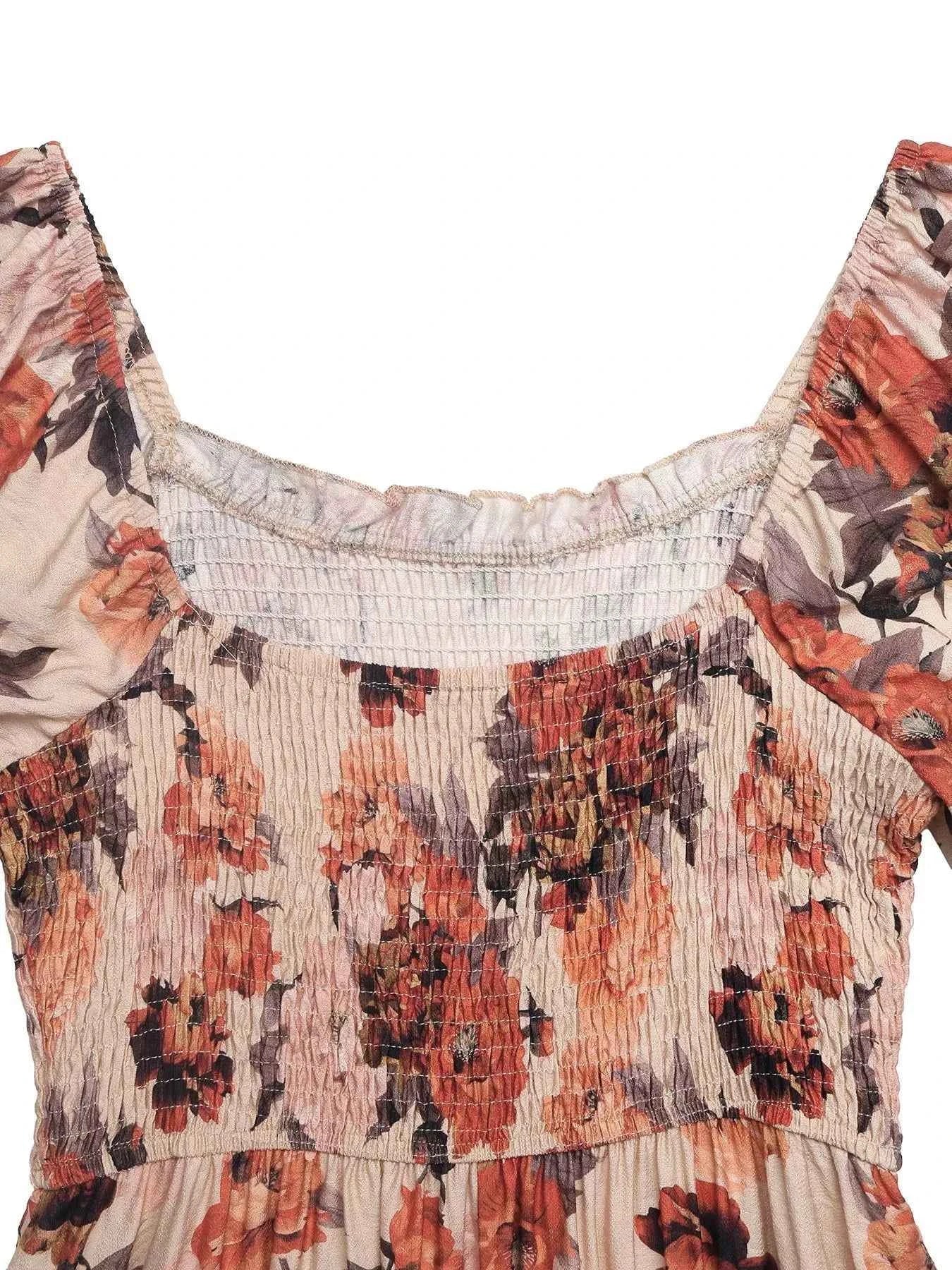 Smocked Floral Print Flounce Sleeve Dress d2271ea5-d0ef-4faa-ad6d-9dbf73e6de09-Max-Origin