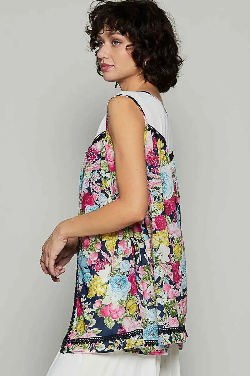 POL Lace Detail Floral Print Sleeveless Blouse d235c8e1-2382-4a3c-ae3c-f8c75d5a5c64-Max-Origin