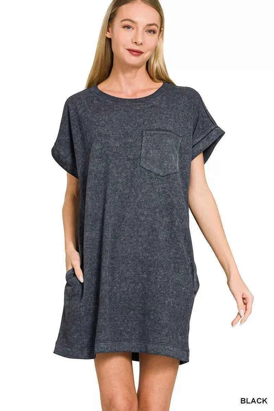 Zenana Premium Cotton Washed T-Shirt Dress BLACK d23e2224db334093a84b4d2cc1cd48a5-Max-Origin