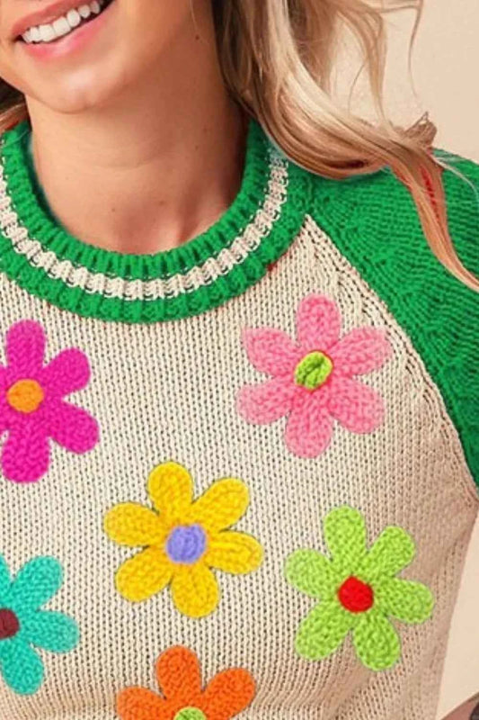 Crochet Flower Patches Striped Rib Band Sweater d23f0b28-569d-435e-830c-713ef943eb9f-Max-Origin