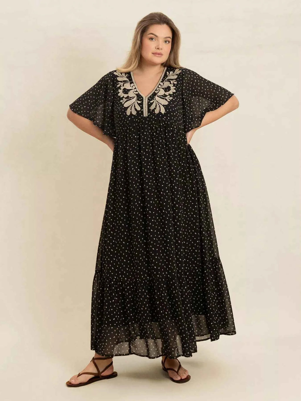 Plus Size Printed V-Neck Flutter Sleeve Maxi Dress d241bdf7-8163-4333-a66f-e94520d08492-Max-Origin