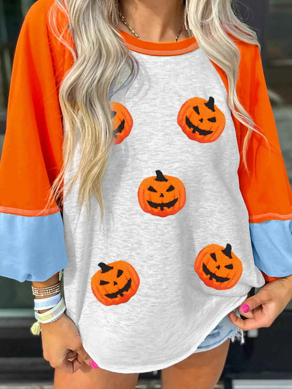 Halloween Pumpkin Print Long Sleeve T-Shirt Light Gray d2459092fded49fcbdd4f0e7fee2758b-Max-Origin