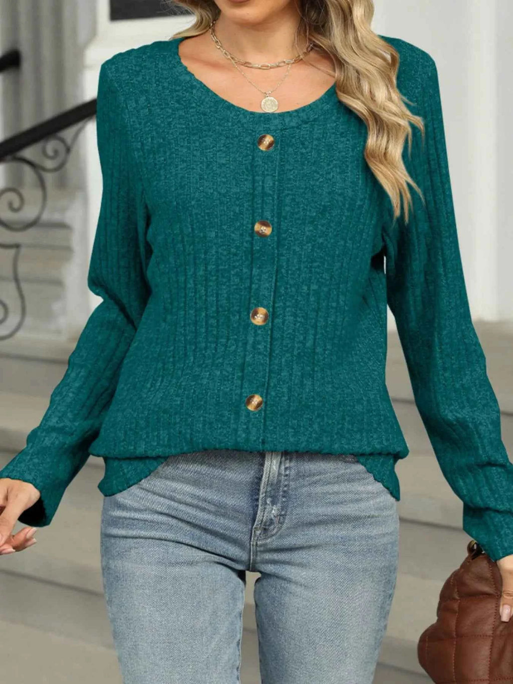 Ribbed Round Neck Long Sleeve Top d245fb11-674d-40d3-b369-73b037abafbd-Max-Origin