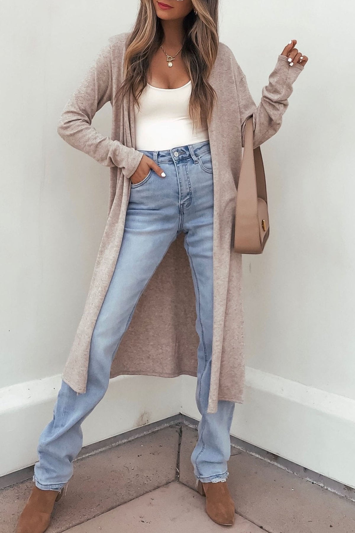 Parchment Solid Color Long Sleeve Casual Tunic Shift Cardigan Parchment d24809ce1884a8c8