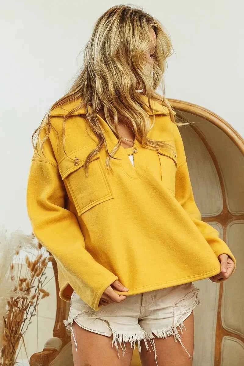 BiBi Flap Pockets Fleece Collared Sweatshirt d24b3253ac834b288283c004bbdfdf7f-Max-Origin