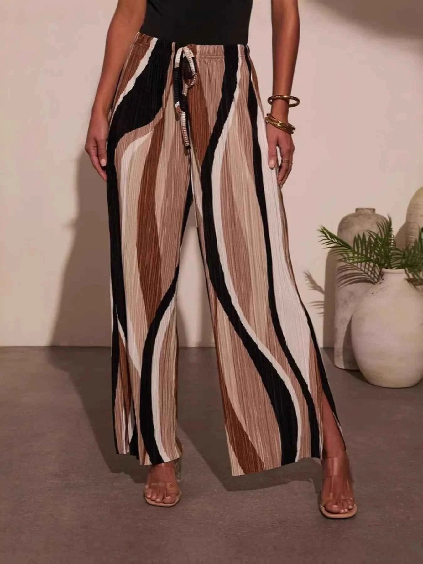 Drawstring Contrast Wide Leg Pants Brown d25105e02fa0433e83972e73fa3a1882-Max-Origin