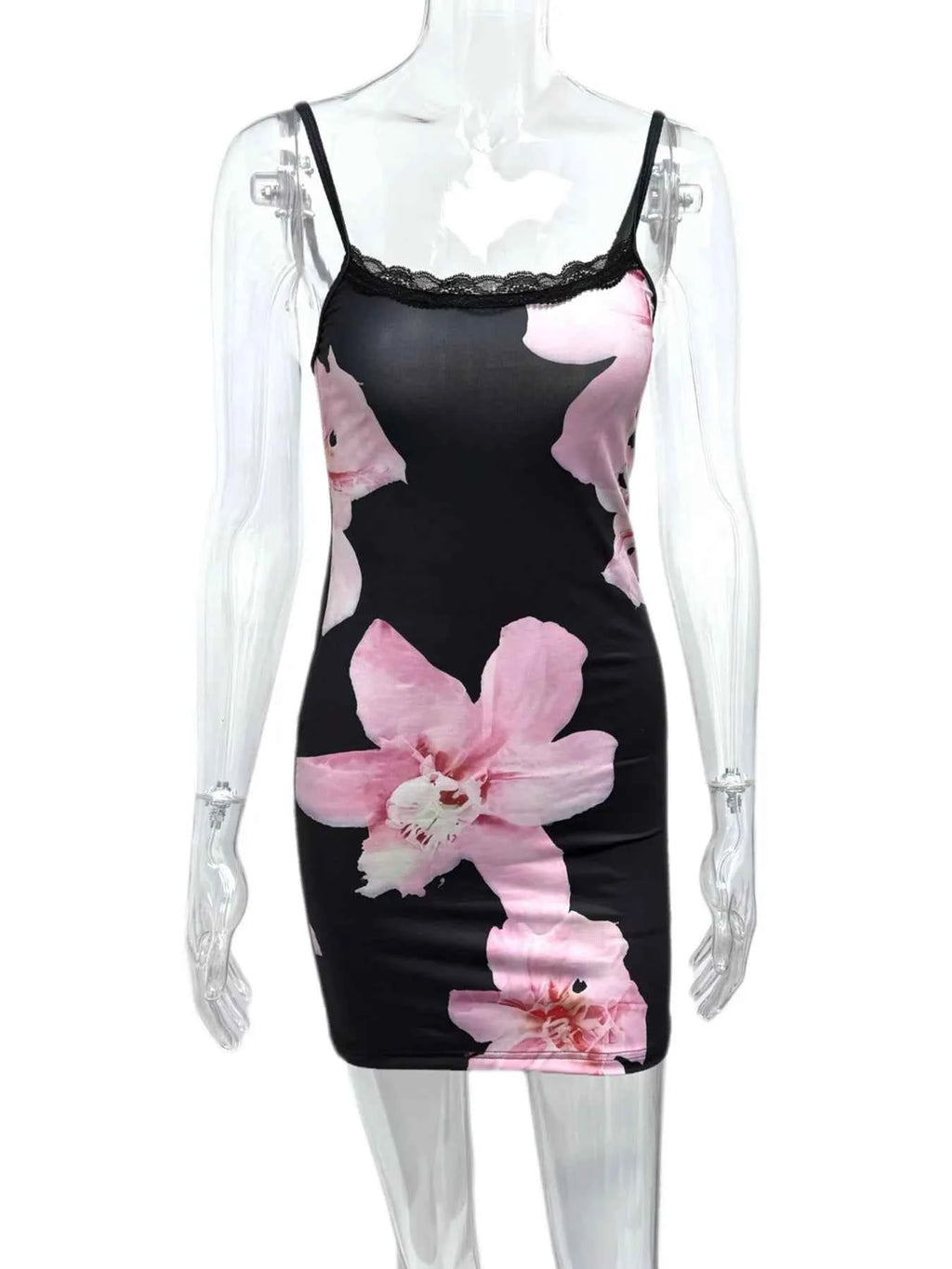 Floral Print Bodycon Cami Dress with Lace Trim d25185ef-adfb-42b3-be44-5de27d7ca91d-Max-Origin