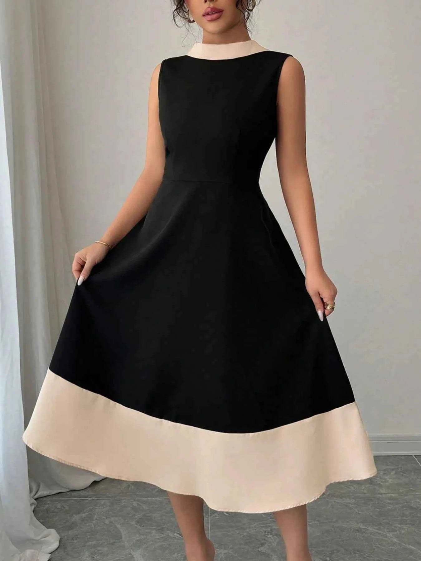 Contrast Trim Sleeveless Midi Dress Black d257472f-fece-4de7-a9ec-f2370e11b7cb-Max-Origin