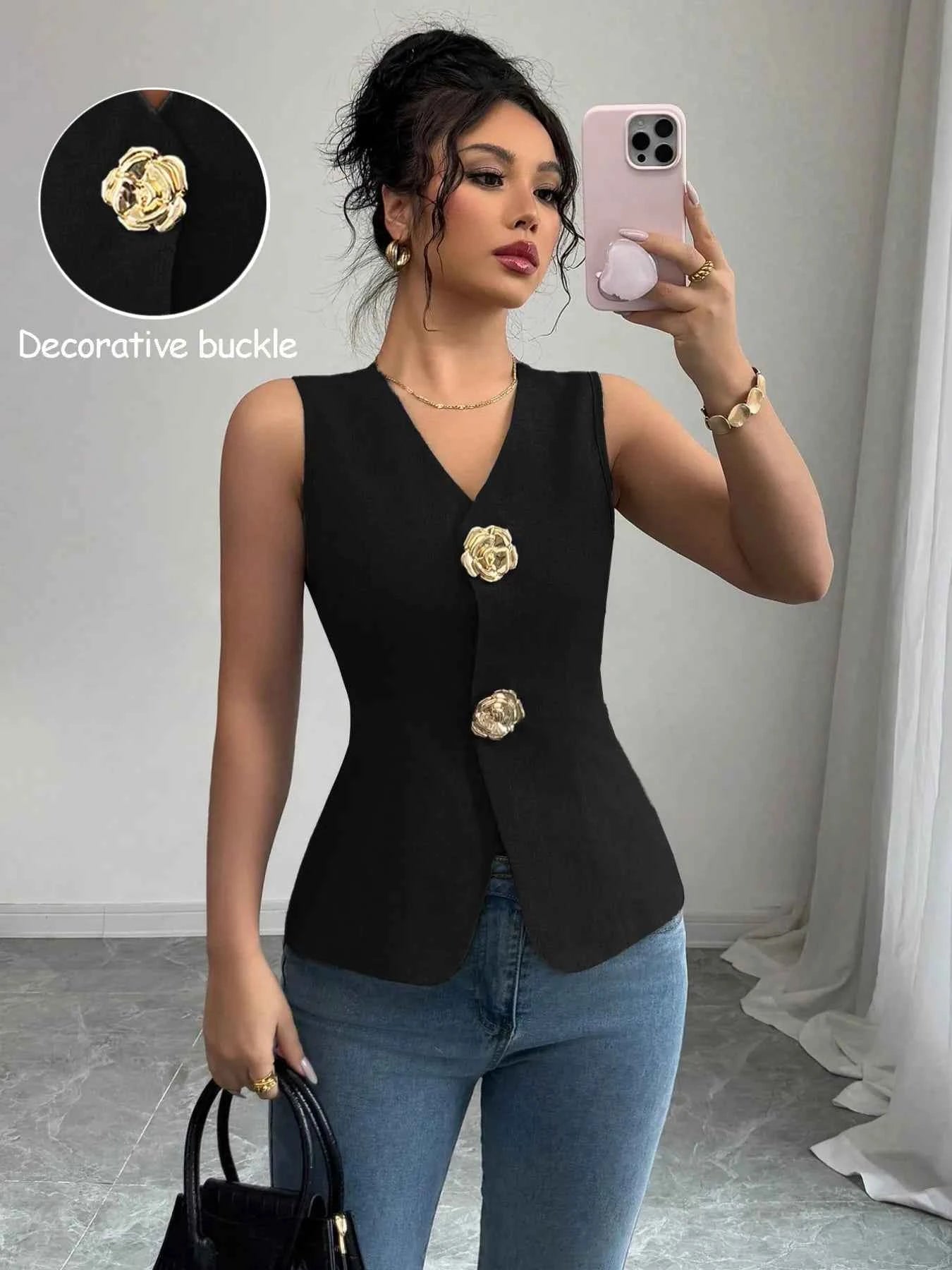 V-Neck Button Detail Tank Top d25cd8dc-4751-444c-b755-78d737fb70b2-Max-Origin
