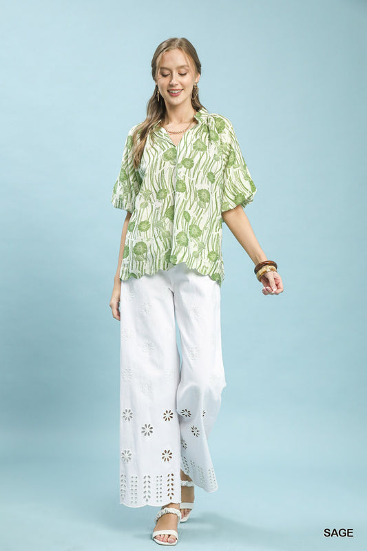 Floral Scalloped Edge Puff Sleeve Blouse with High-Low Curved Hem d25f43fc-a437-4814-b216-ff61e19b94e7-Max
