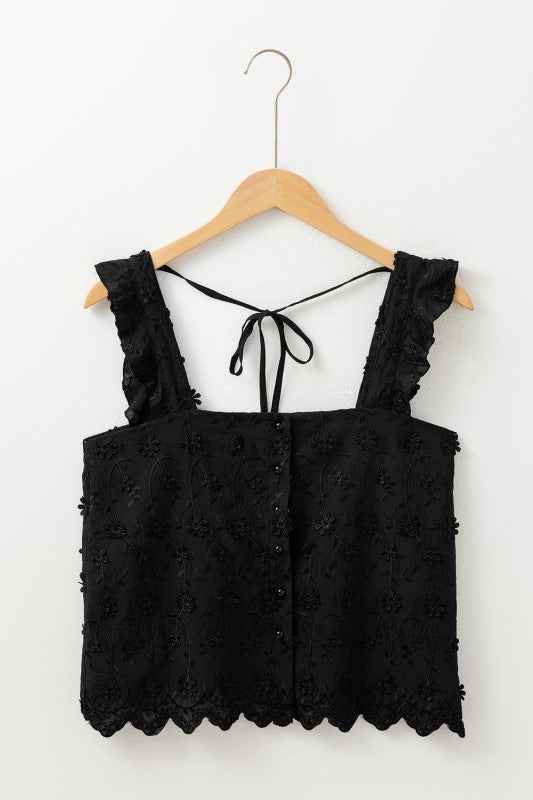 Floral Embroidered Buttoned Square Neck Tank Top d261ce39-140c-4d10-9367-8aae8279321b