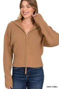 Zenana Ribbed Collared Zip Up Sweater Cardigan DEEP CAMEL d26d2a6dff8647a39edff7315129131d-Max-Origin