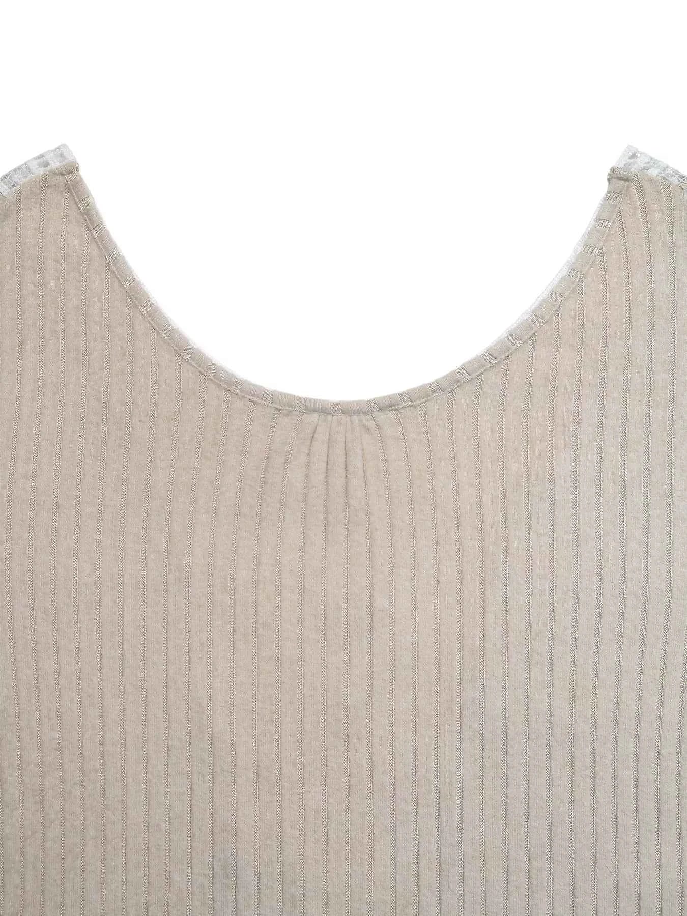 Lace Detail Ribbed Knit Long Sleeve T-Shirt