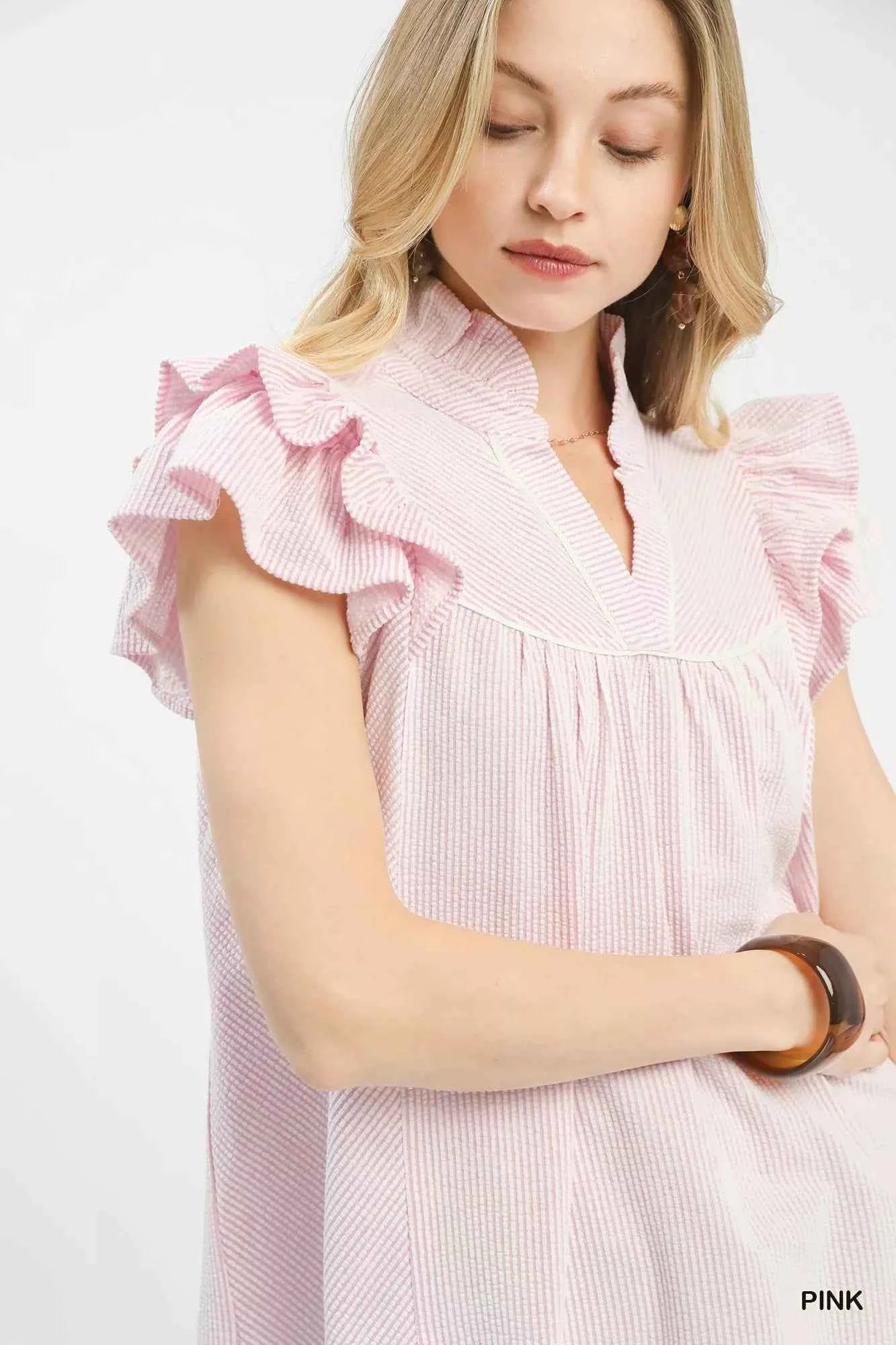 Umgee Ruffled Sleeve Textured Blouse d27b1fd4-8271-41c8-bb5c-2b3615882927-Max-Origin