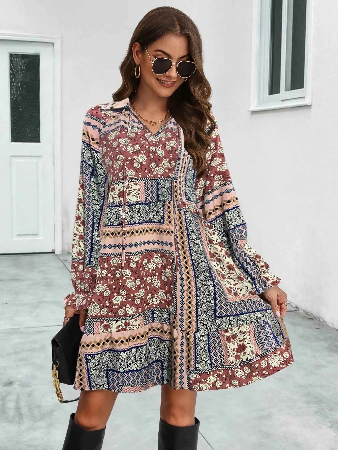 Boho Floral Print Long Sleeve Mini Dress d27d12aa-06b1-448b-bb6b-c2c3bc9a788d-Max-Origin