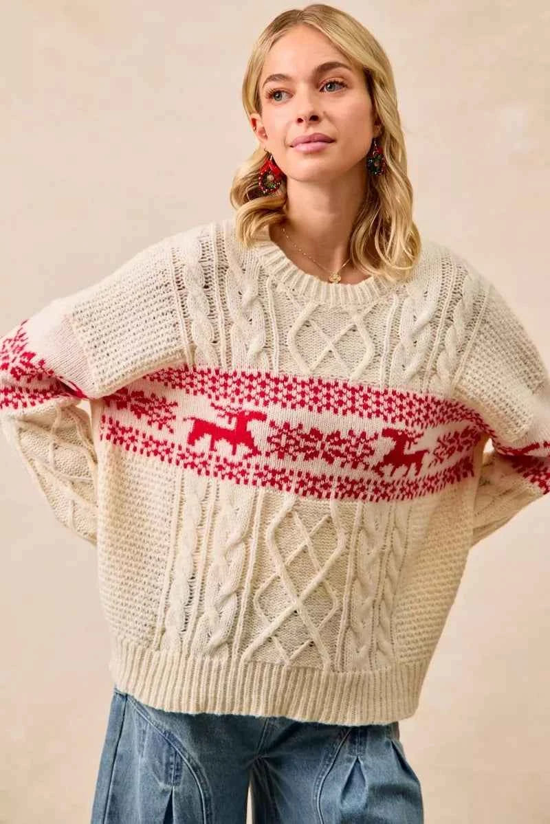 BiBi Christmas Theme Patterned Cable Knit Sweater d27edf4dd90a4f3692351e37668fd0ed-Max-Origin