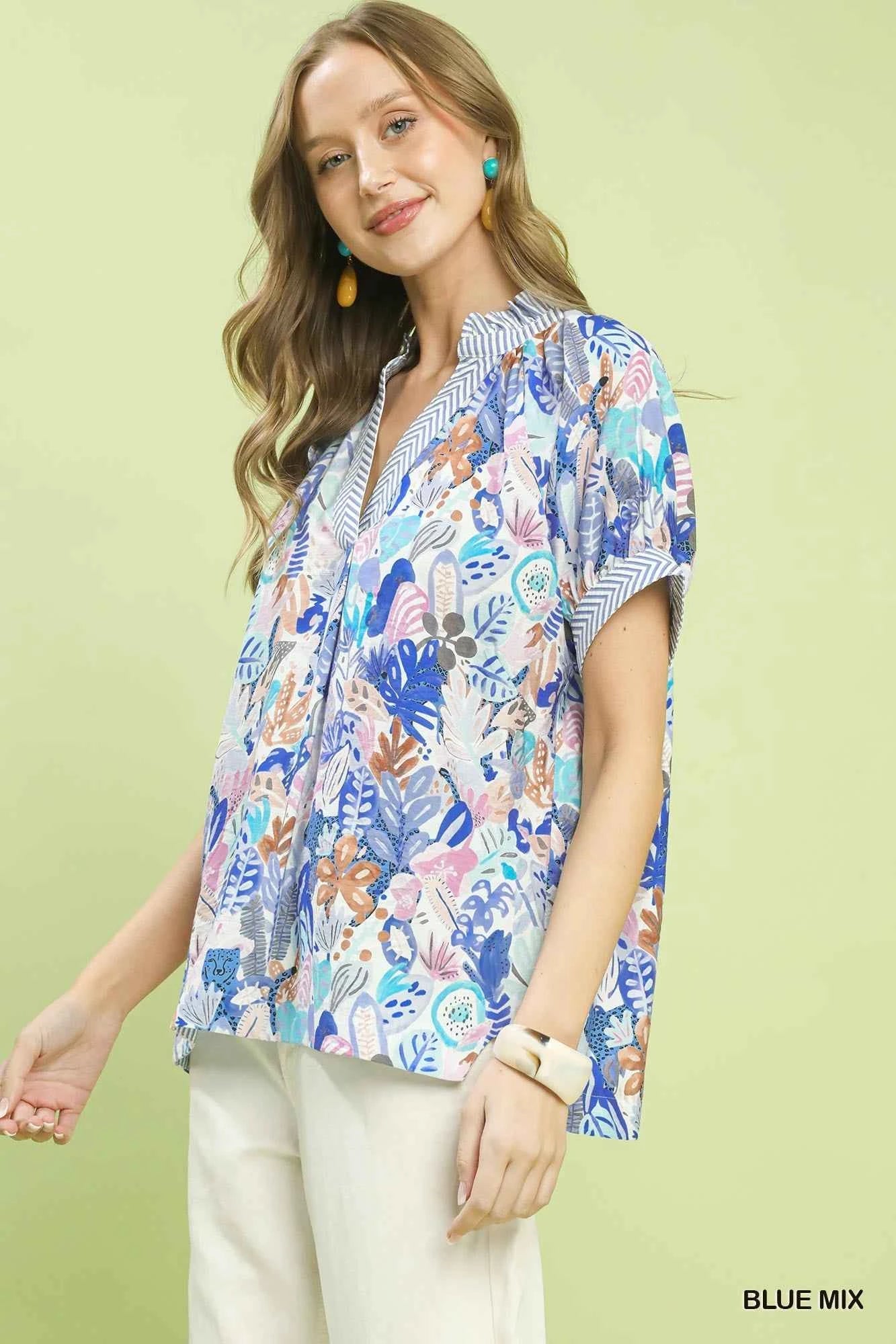 Umgee Mix Boho Printed V-Neck Top d283d9eb-b21d-4f59-b431-a5e340bfd6de-Max