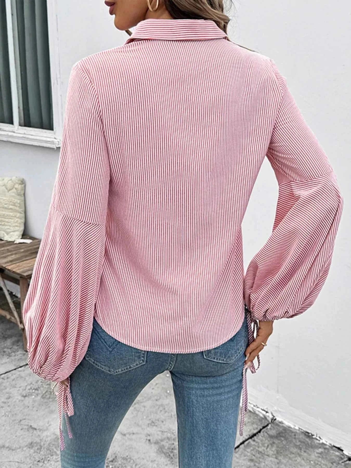 Striped Balloon Sleeve Button-Up Shirt d2862c86751a4966aea257b7af5c9d4d-Max-Origin