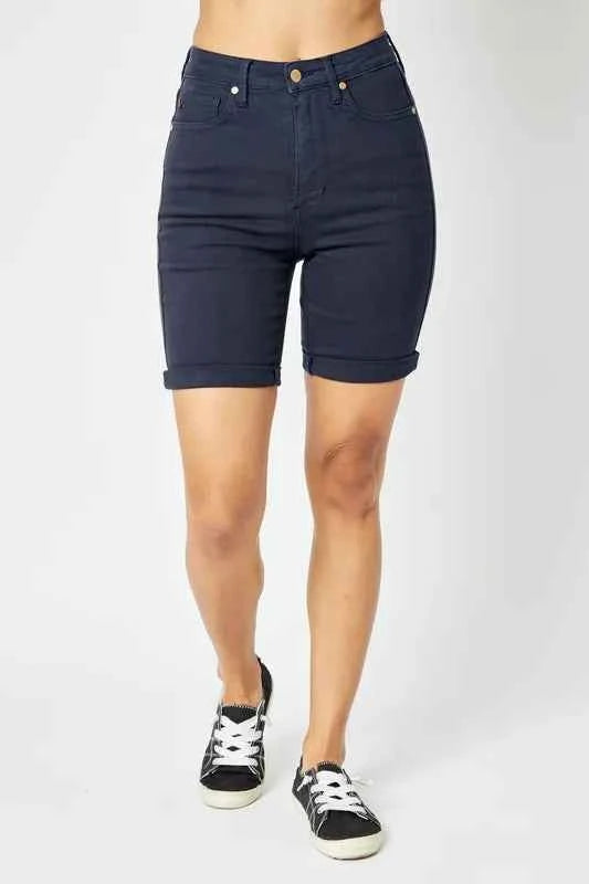 Judy Blue Full Size High Waist Tummy Control Bermuda Shorts Dark Blue d28b4a4d-138d-4bdc-a868-3d21c99c3309-Max
