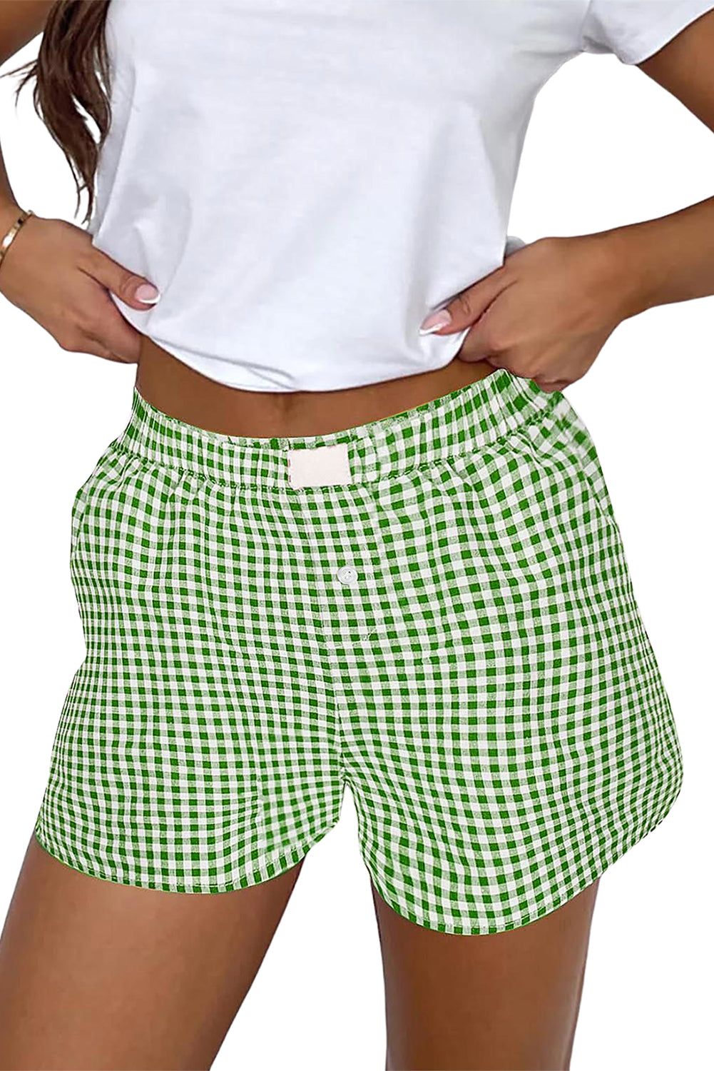 Red Vintage Plaid Print High Waisted Loose Wide Leg Shorts d28c038b302fc24d