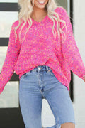 Hot Pink Mixed Color Chunky Knit Sweater Dark Pink 50%Polyester+50%Acrylic d29e2c16da69cd31