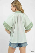 Umgee Striped Mixed Puff Sleeve Blouse d29e7fc0-86b7-4425-a0d0-e186711f4622-Max-Origin