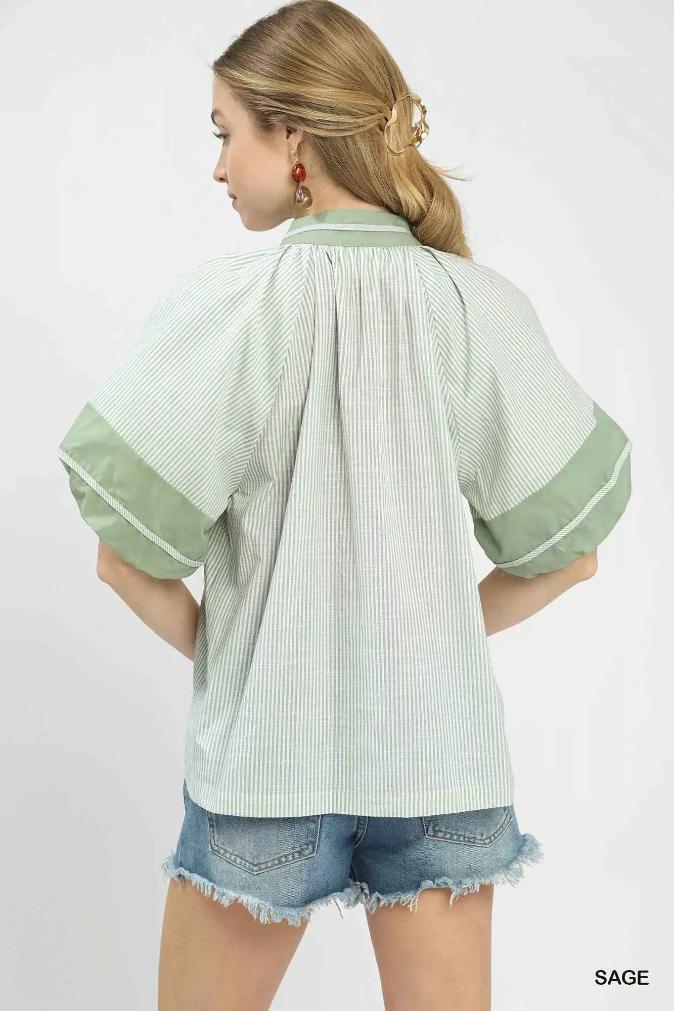 Umgee Striped Mixed Puff Sleeve Blouse d29e7fc0-86b7-4425-a0d0-e186711f4622-Max-Origin