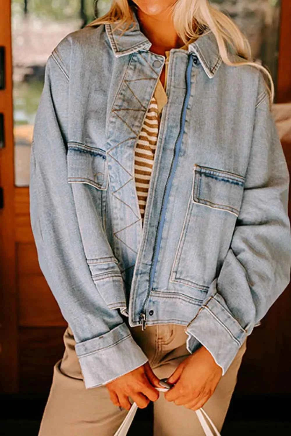 Zip Up Drop Shoulder Denim Jacket Medium d2a9d0c6-a324-45ed-8333-f75b96916ad3-Max-Origin