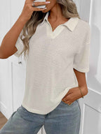 Striped Knit Short Sleeve Top d2aed108e1814af4b52b4e7ab5c5967a-Max-Origin