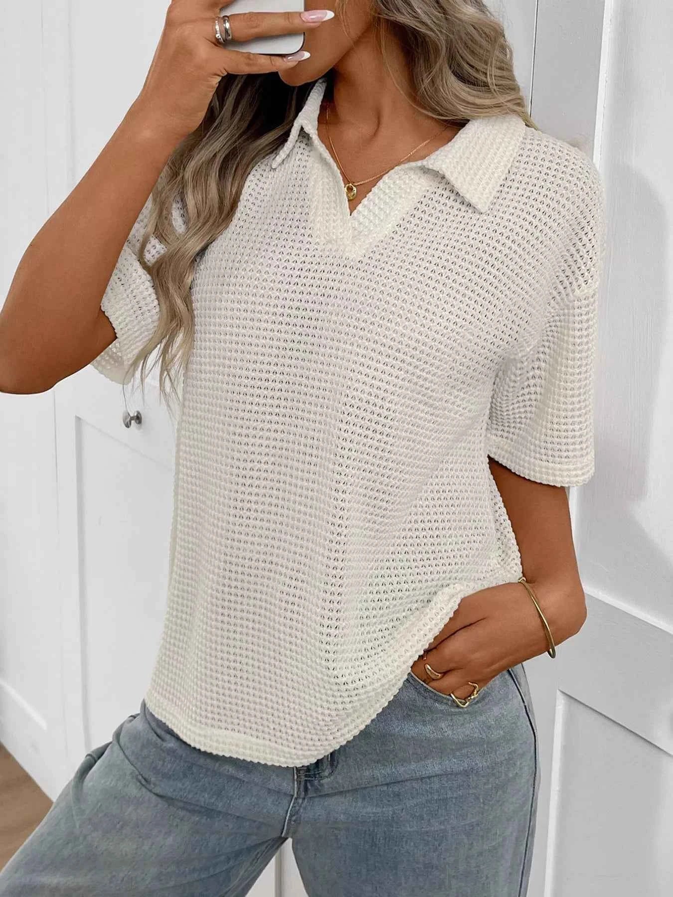 Striped Knit Short Sleeve Top d2aed108e1814af4b52b4e7ab5c5967a-Max-Origin