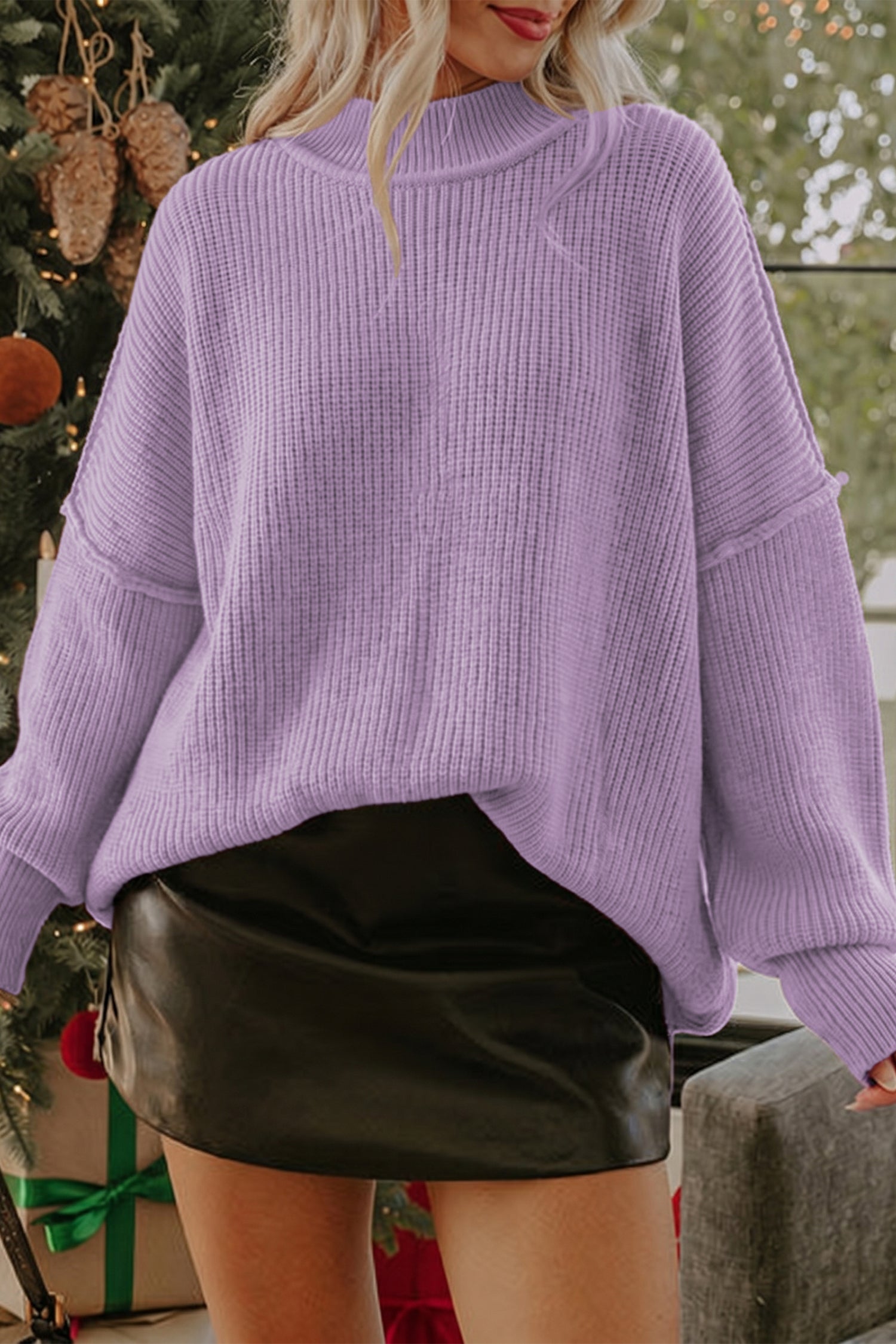 Chestnut Long Sleeve Ribbed Knit Stand Neck Regular Fit Sweater d2b519a3cdfc39cb