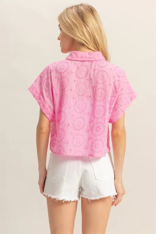 HYFVE Lightweight Eyelet Button Down Short Sleeve Shirt d2b9a7c9-8eff-429b-a7a2-11f0d15e17da-Max