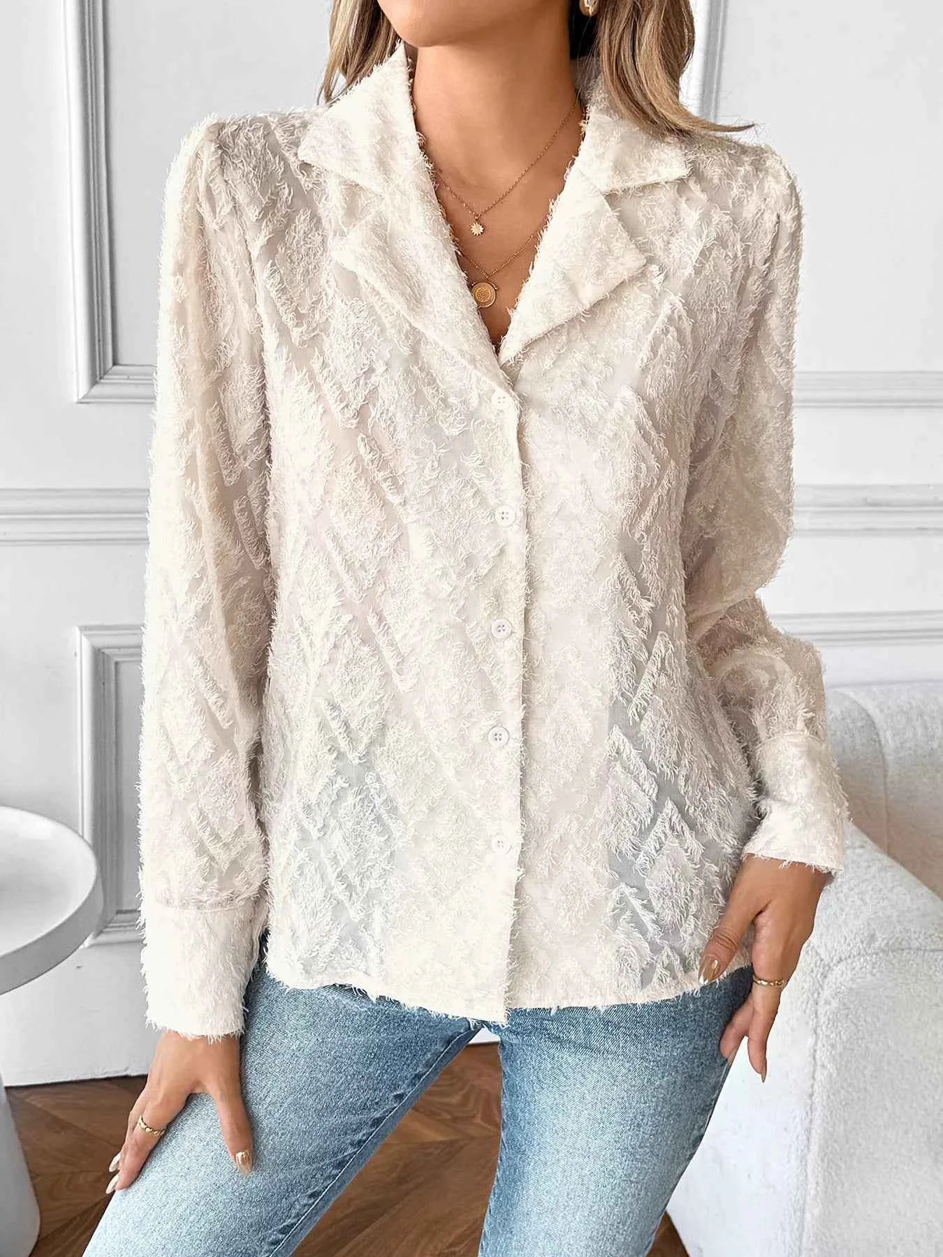 Textured Long Sleeve Button-Up Shirt