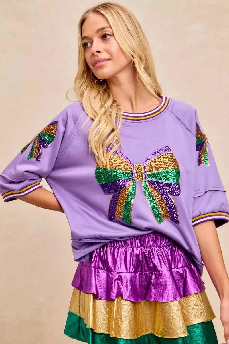 BiBi Mardi Gras Theme Ribbon Sequin Patched Top d2cacdb1b56843618e95423adf001b2e-Max-Origin