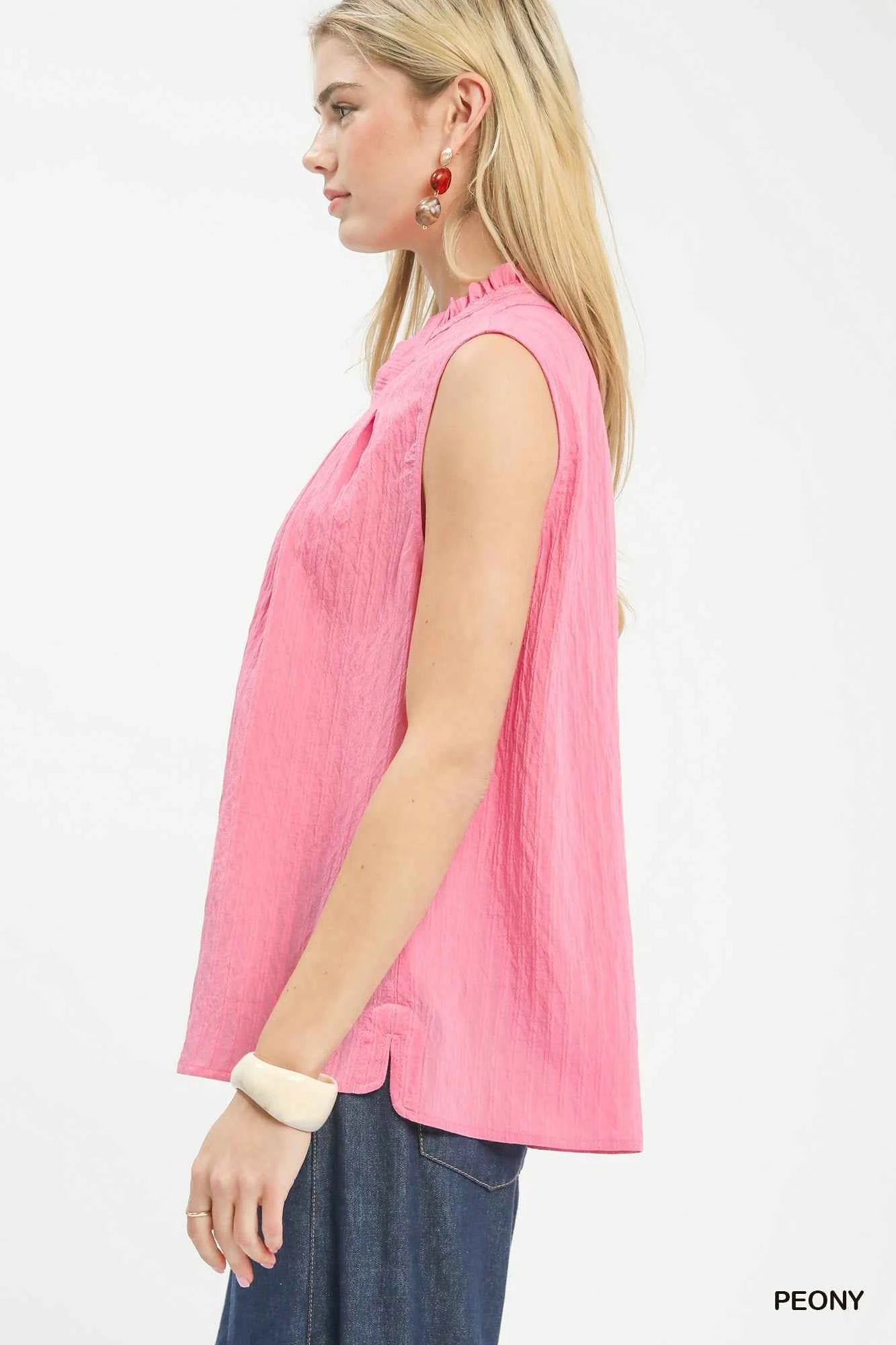 Umgee Sleeveless Textured Split Neck Top d2ccf4a1-0fc4-4fca-a8a3-38d1bbc234b0-Max