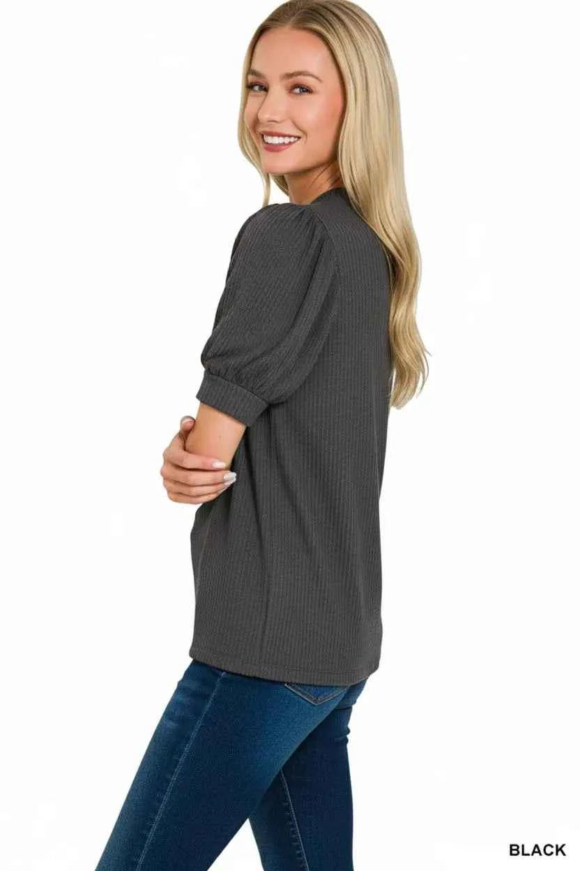 Zenana Raised Rib Puff Sleeve Top d2cee02d-8a44-4c39-a487-0a3f29c4365c-Max-Origin