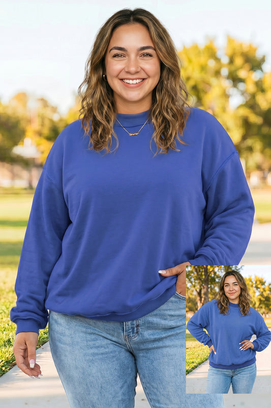 Light Grey Exposed Seam Detail Reversible Double Wear Plus Size Sweatshirt Dark Blue 65%Polyester+35%Cotton d2d4c415442a8ab6