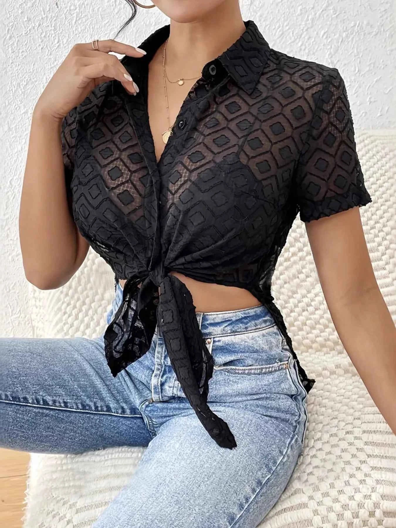 Side Slit Short Sleeve Shirt d2d8a115d942441eb7d7c8bd78ae6a07-Max-Origin