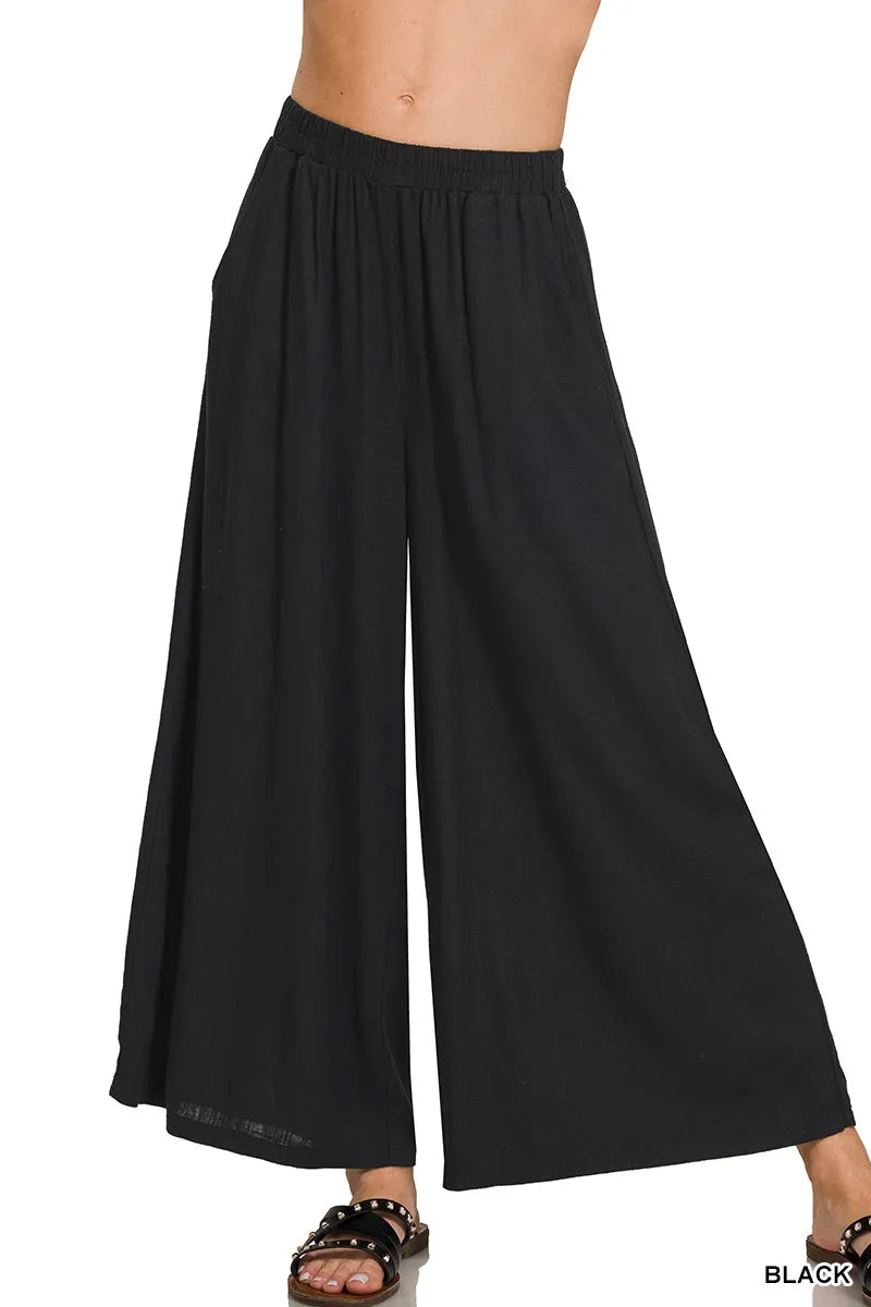 Zenana Woven Pleated Linen Blend Wide Leg Pants d2dc57437eca472a842fee49b40b79c3-Max-Origin