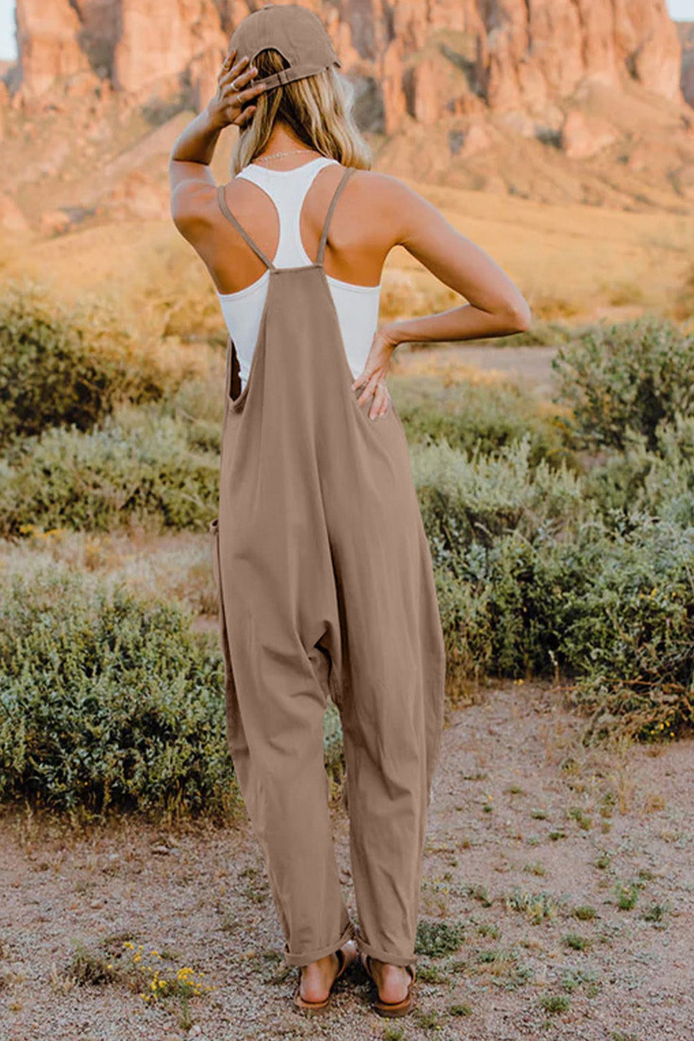 Double Take Full Size V-Neck Sleeveless Jumpsuit with Pockets d2e2fc75962b421f9d25c8eb6a0b731f-Max