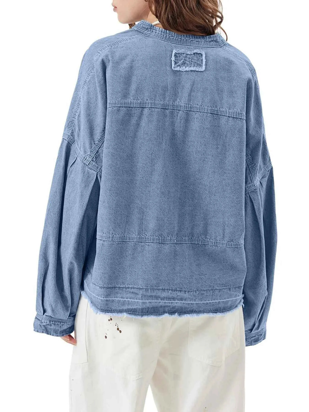 Raw Hem Long Sleeve Denim Top d2e64df6919b4f97b2a1a0922ca24d27-Max-Origin