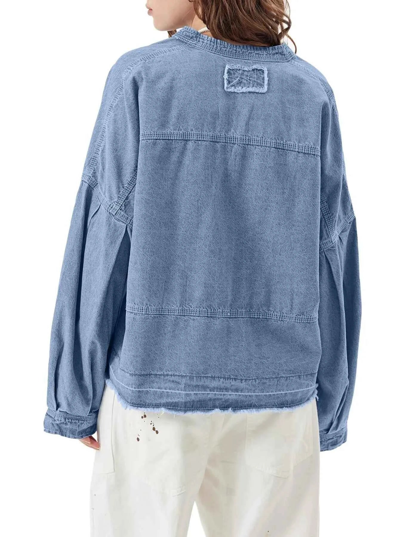 Raw Hem Long Sleeve Denim Top d2e64df6919b4f97b2a1a0922ca24d27-Max-Origin