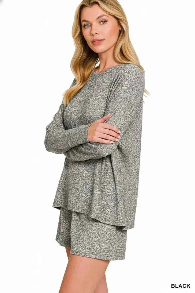 Zenana Soft Melange Long Sleeve Tee and Shorts Set d2ec423c-953e-47e2-b723-0f18cd6213a7-Max-Origin