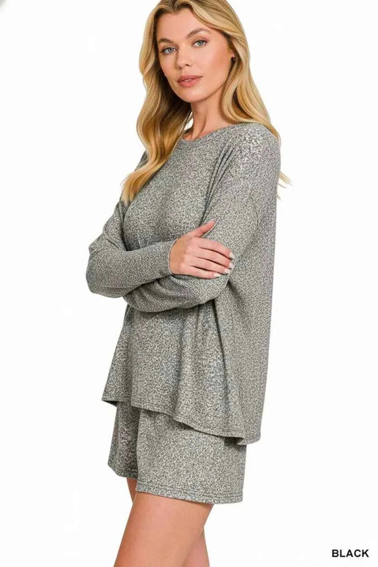 Soft Melange Long Sleeve Tee and Shorts Set d2ec423c-953e-47e2-b723-0f18cd6213a7-Max-Origin