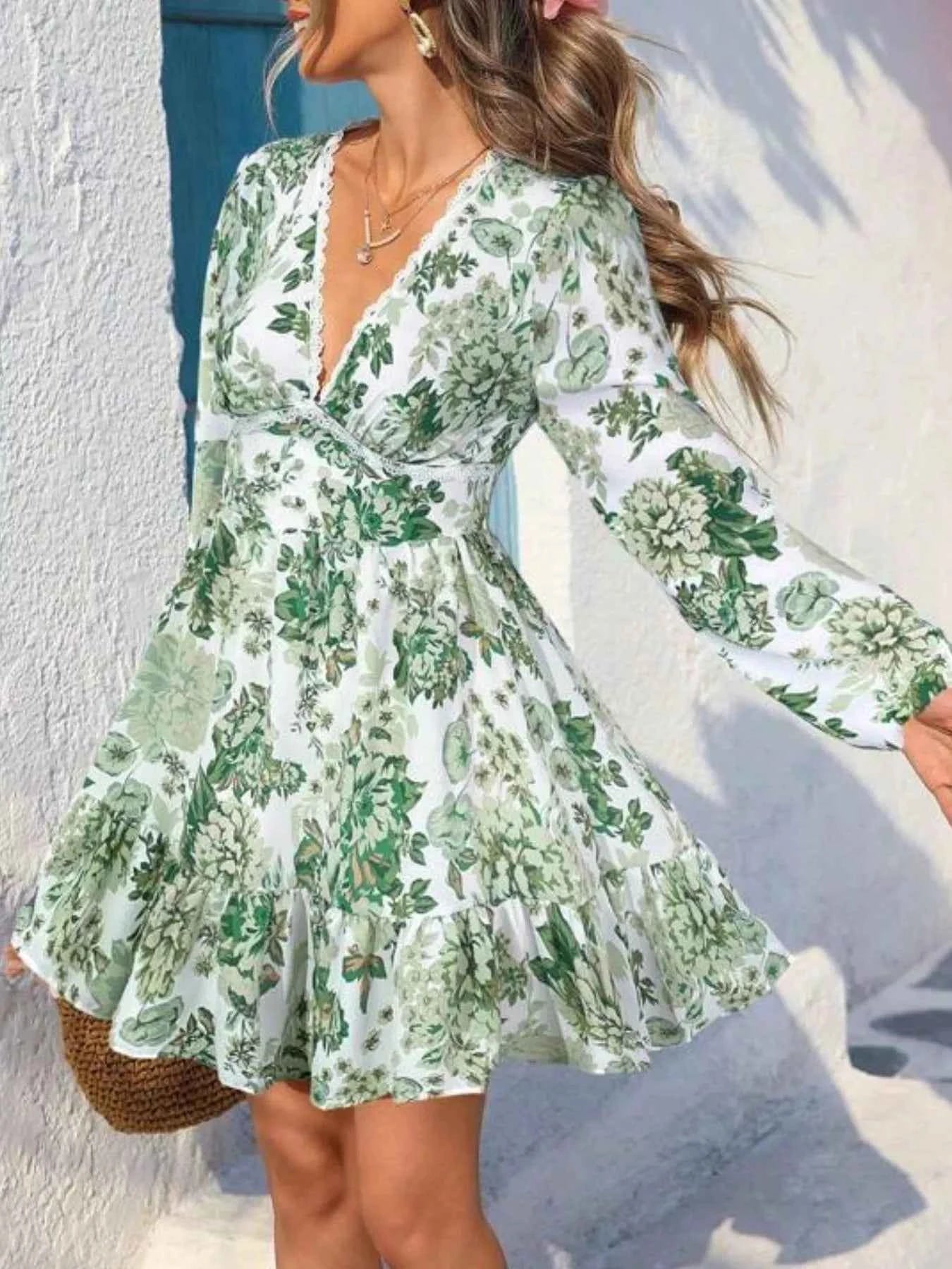 Full Size Floral V-Neck Long Sleeve Dress Plus Size Gum Leaf d2f8b3cd-6445-4004-a5a5-5c4f9e4c84c4-Max-Origin